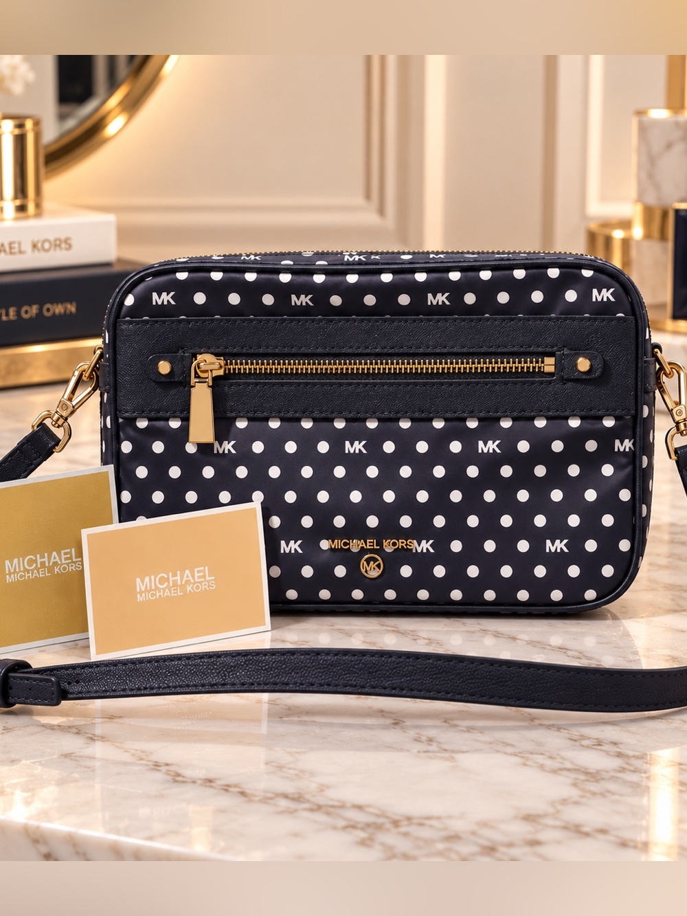 Michael Kors Navy White Polka Dot Crossbody Bag